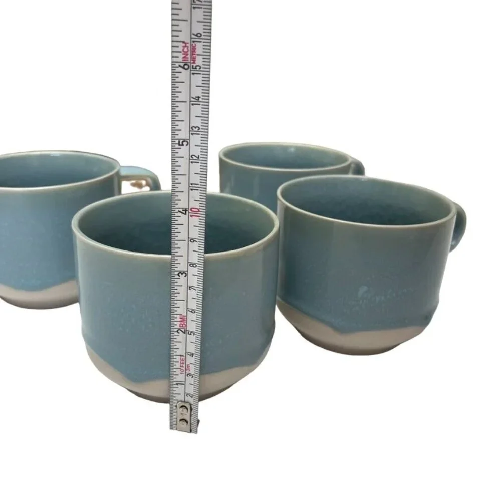 West Elm Blue Glazed Ceramic Coffee Mugs - Set of 4
